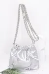 Fashnzfab Faux Leather Multi Ribbon Bucket Chaincrossbodybag In Silver