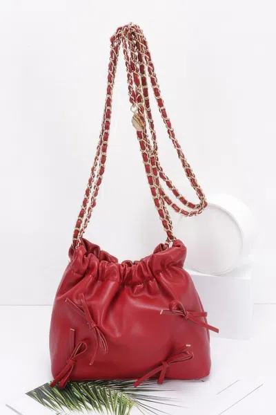 Fashnzfab Faux Leather Multi Ribbon Bucket Chaincrossbodybag In White