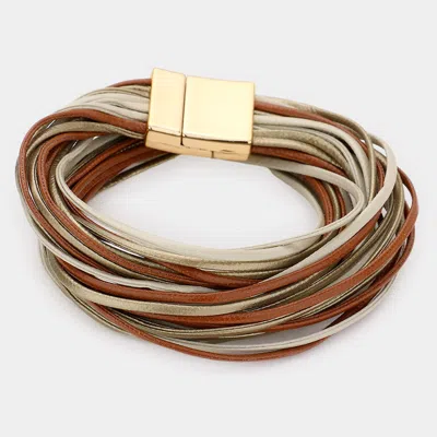 Fashnzfab Faux Leather Multistrand Wrap Magnetic Bracelet Brown