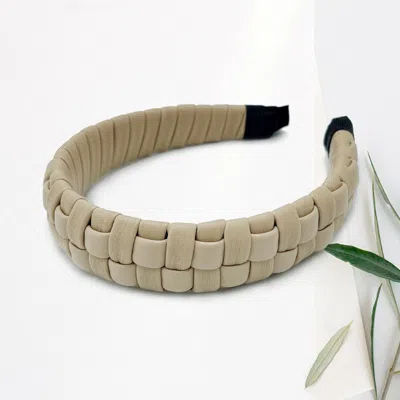 Fashnzfab Faux Leather Padded Plaid Braided Headband In Sand