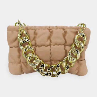 Fashnzfab Faux Leather Padded Puffer Shoulder/crossbody Bag With Chain Strap In Green