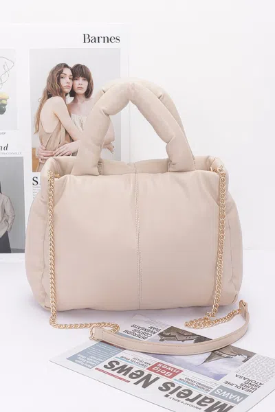 Fashnzfab Faux Leather Padded Tote Bag In Beige