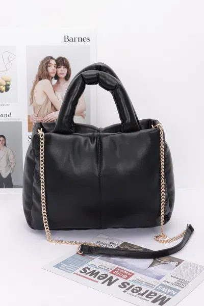 Fashnzfab Faux Leather Padded Tote Bag In Black