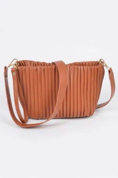 Fashnzfab Faux Leather Pleated Bag In Brown