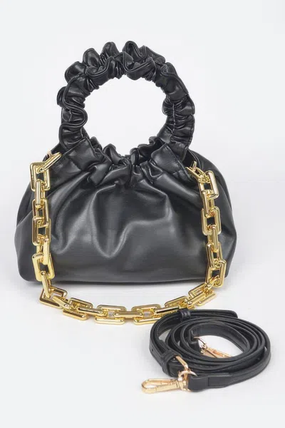 Fashnzfab Faux Leather Pleated Chain Bag In Black