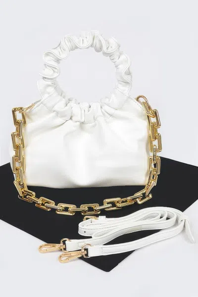 Fashnzfab Faux Leather Pleated Chain Bag In White