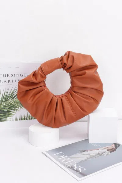 Fashnzfab Faux Leather Pleated Handle Clutch In Brown