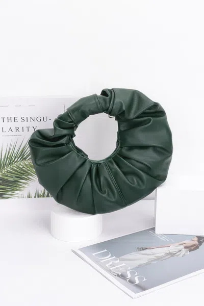 Fashnzfab Faux Leather Pleated Handle Clutch In Green