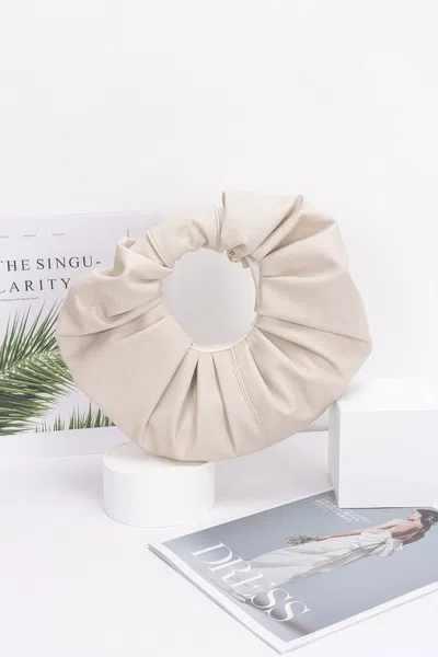 Fashnzfab Faux Leather Pleated Handle Clutch In White