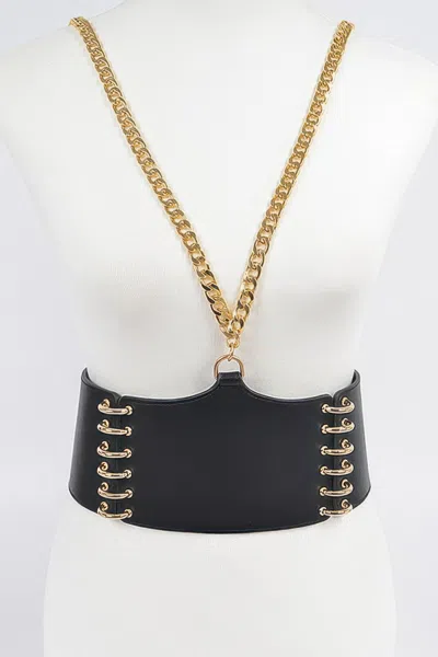 Fashnzfab Faux Leather Plus Size Belt W Chain In Black