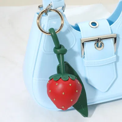 Fashnzfab Faux Leather Plush Strawberry Keychain / Bag Charm In Red