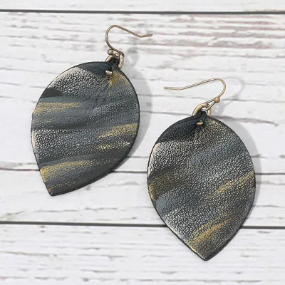 Fashnzfab Faux Leather Printed Leaf Dangle Earrings - Gray