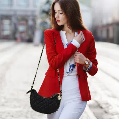 Fashnzfab Faux Leather Quilted Chain Strap Crossbody Bag In Black