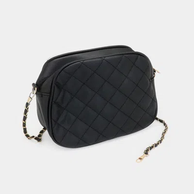 Fashnzfab Faux Leather Quilted Crossbody Bag In Black