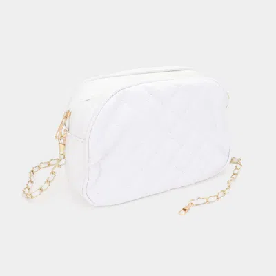 Fashnzfab Faux Leather Quilted Crossbody Bag In White