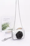 Fashnzfab Faux Leather Quilted Flower Beltbag Shoulder Chain In Silver