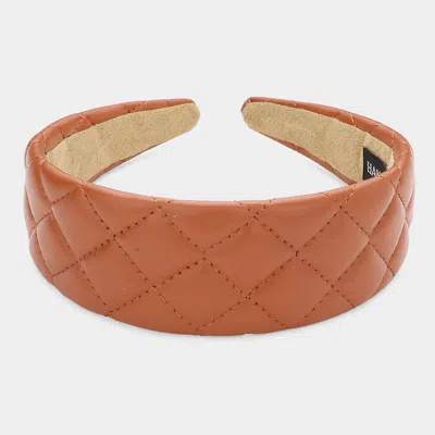 Fashnzfab Faux Leather Quilted Puffer Headband In Brown