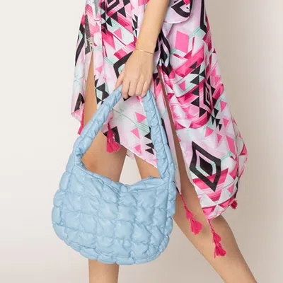 Fashnzfab Faux Leather Quilted Puffer Shoulder Cloud Bag In Blue