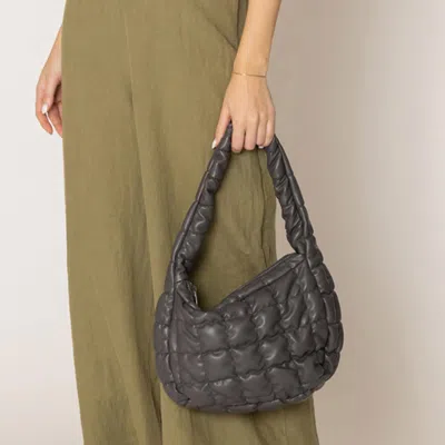 Fashnzfab Faux Leather Quilted Puffer Shoulder Cloud Bag In Gray