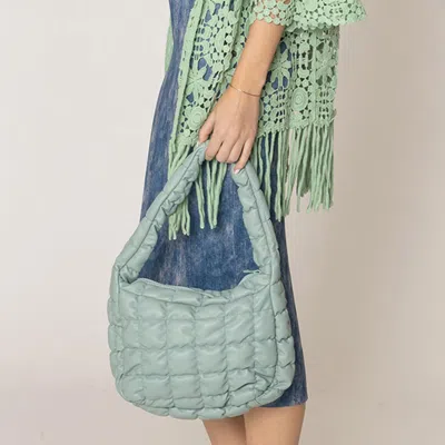 Fashnzfab Faux Leather Quilted Puffer Shoulder Cloud Bag In Green