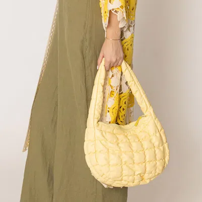 Fashnzfab Faux Leather Quilted Puffer Shoulder Cloud Bag In Yellow
