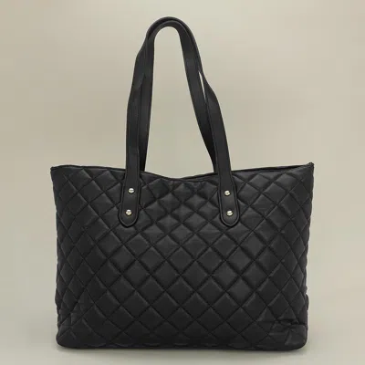 Fashnzfab Faux Leather Quilted Tote Shoulder Bag In Black