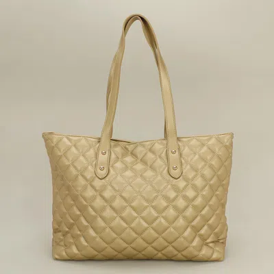 Fashnzfab Faux Leather Quilted Tote Shoulder Bag In Gold