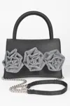 Fashnzfab Faux Leather Rhinestone Hot Fix Flower Bag In Black