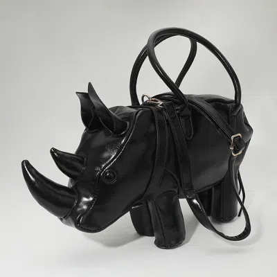 Fashnzfab Faux Leather Rhino Shaped Crossbody Handbag In Black