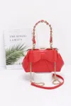 Fashnzfab Faux Leather Ribbon Chain Handle Party Clutch In Red