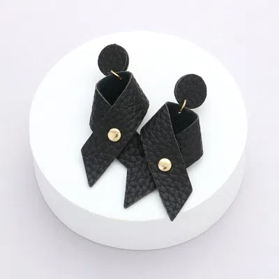 Fashnzfab Faux Leather Ribbon Dangle Earrings In Black