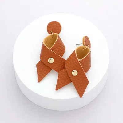 Fashnzfab Faux Leather Ribbon Dangle Earrings In Brown