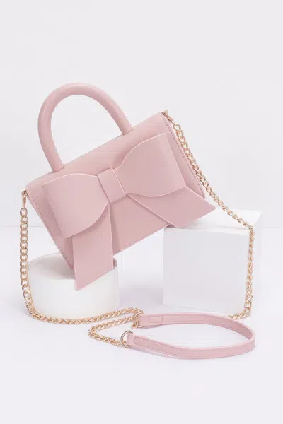 Fashnzfab Faux Leather Ribbon Top Handle Bag In Pink