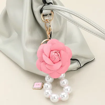 Fashnzfab Faux Leather Rose Chunky Pearl Beaded Link Keychain / Bag Charm In Gold
