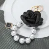 Fashnzfab Faux Leather Rose Chunky Pearl Beaded Link Keychain / Bag Charm In Gold