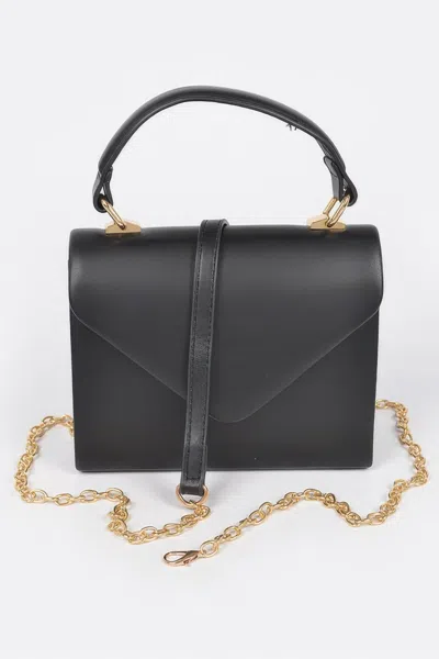 Fashnzfab Faux Leather Simple Handle Clutch In Black