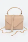 Fashnzfab Faux Leather Simple Handle Clutch In Brown