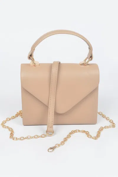 Fashnzfab Faux Leather Simple Handle Clutch In Brown