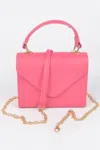 Fashnzfab Faux Leather Simple Handle Clutch In Pink