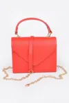 Fashnzfab Faux Leather Simple Handle Clutch In Red