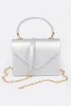 Fashnzfab Faux Leather Simple Handle Clutch In Silver