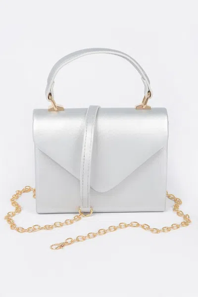 Fashnzfab Faux Leather Simple Handle Clutch In Silver