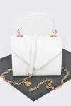 Fashnzfab Faux Leather Simple Handle Clutch In White