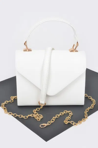 Fashnzfab Faux Leather Simple Handle Clutch In White