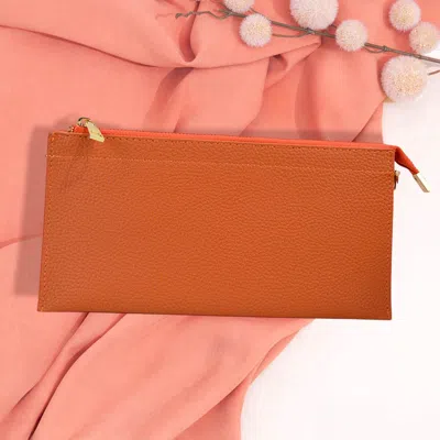 Fashnzfab Faux Leather Slim Wallet Crossbody Bag In Orange