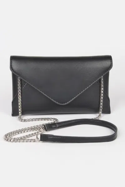 Fashnzfab Faux Leather Small Envelope Clutch In Black