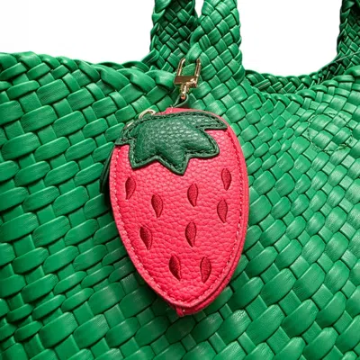 Fashnzfab Faux Leather Strawberry Keychain / Bag Charm / Coin Purse In Green