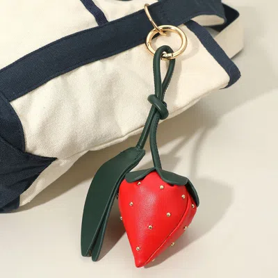 Fashnzfab Faux Leather Strawberry Keychain / Bag Charm In Red