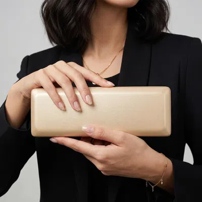 Fashnzfab Faux Leather Structured Long Clutch Bag In Gold