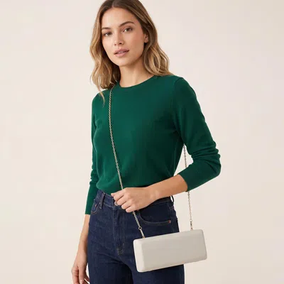Fashnzfab Faux Leather Structured Long Clutch Bag In White